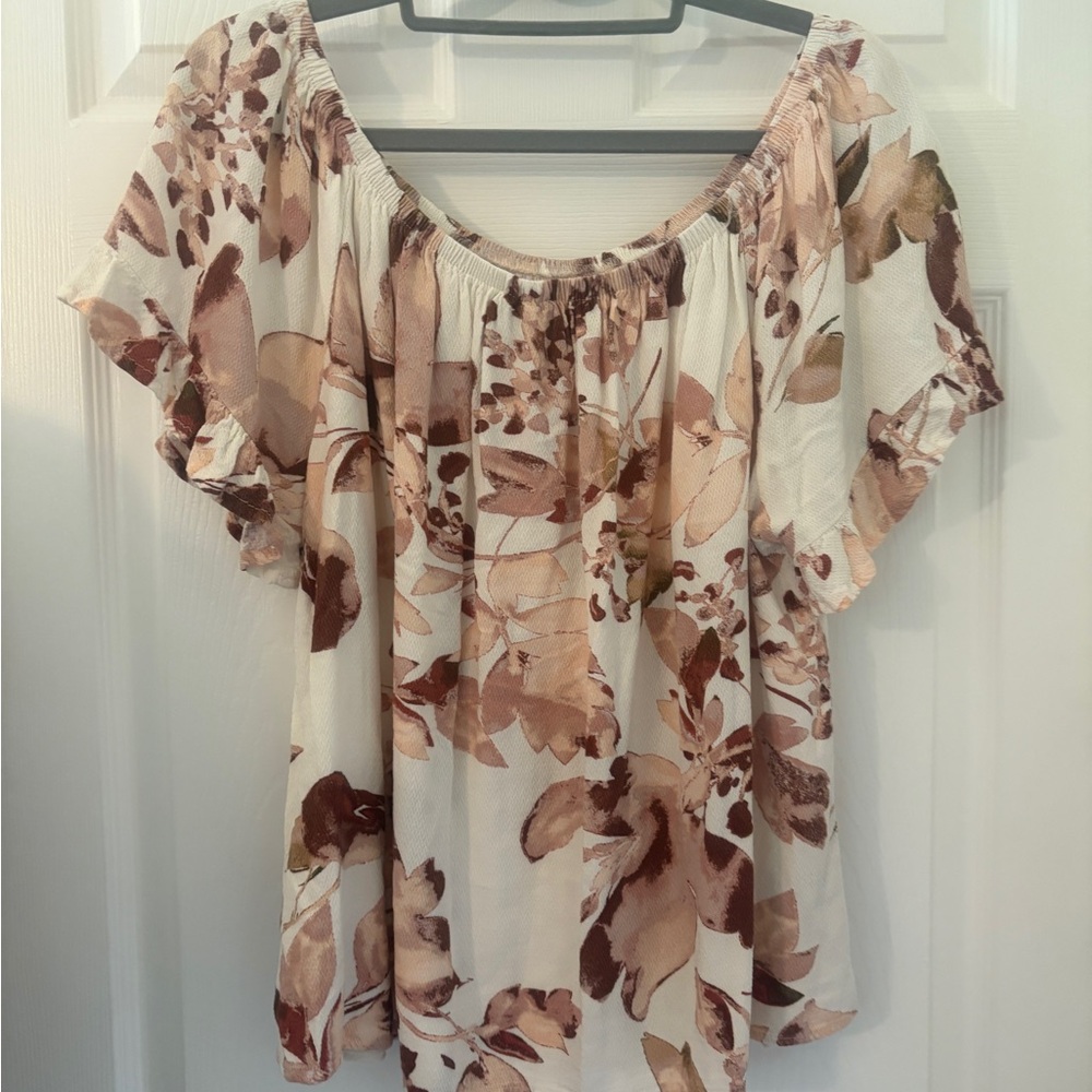 EUC, Knox Rose Cream, Rose and Brown Floral Blouse